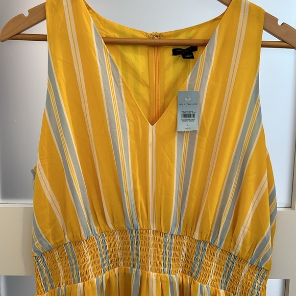 Ann Taylor Stripe Smocked Waist Maxi Dress Yellow Sleeveless Large Petite - Picture 3 of 8